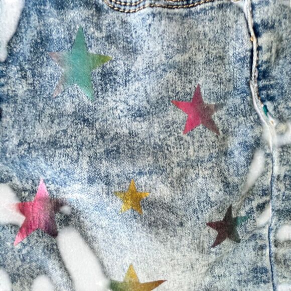 Jordache Shorts 12 Distressed Adjustable Stars Blue Denim (W26 L7) - Picture 8 of 13